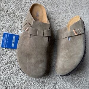 Birkenstock Boston Taupe Suede Loafers